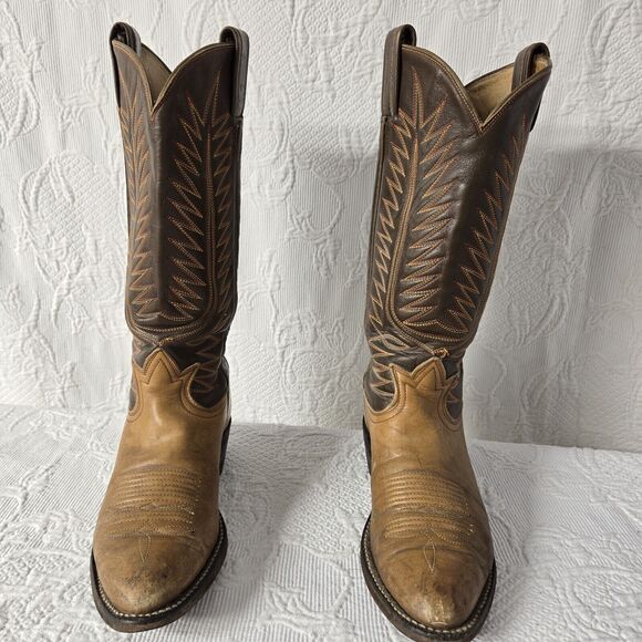 Tony Lama Embroidered Leather Cowboy Boots Brown Women 7 Mid Calf Pointed Toe - Picture 5 of 12